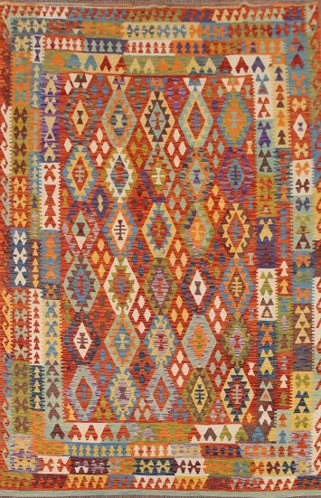 Geometric Wool Kilim Oriental Area Rug 8x11
