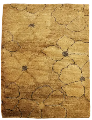 Gold Floral Indian Abstract Area Rug 5x6