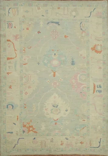 Vegetable Dye Oushak Turkish Area Rug 7x9