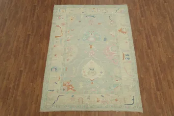 Muted Gray Oushak Turkish Pastel Color Area Rug 6x9