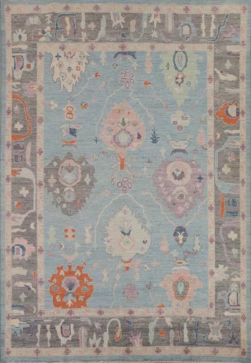Light Blue Oushak Vegetable Dye Area Rug 8x10
