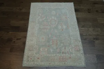 Green Muted Oushak Vegetable Dye Area Rug 4x6