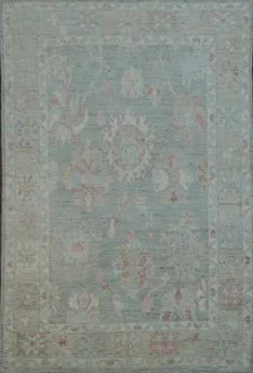 Green Muted Oushak Vegetable Dye Area Rug 4x6