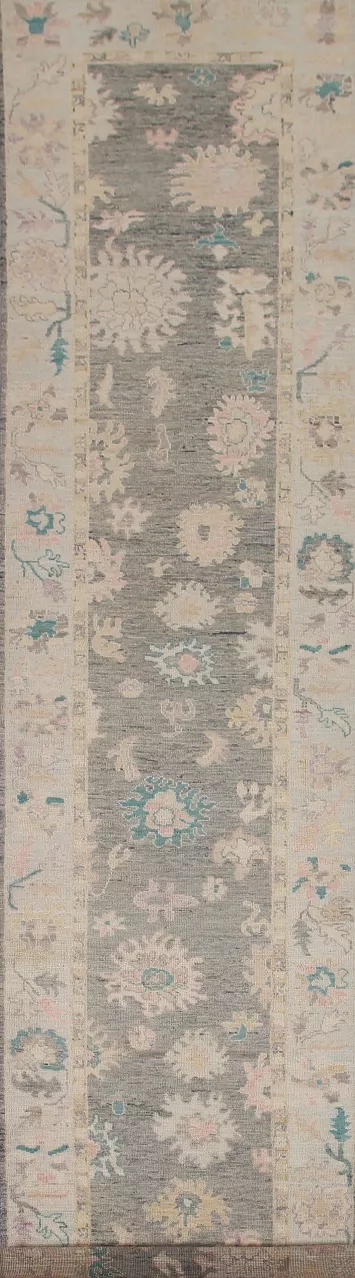 Floral Oushak Vegetable Dye Runner Rug 3x16