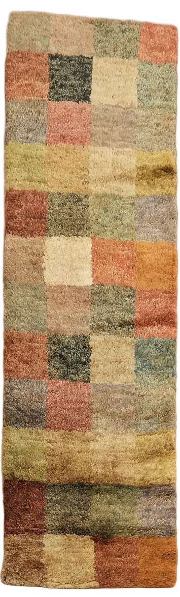 Modern Checkered Oriental Runner Rug 3x8