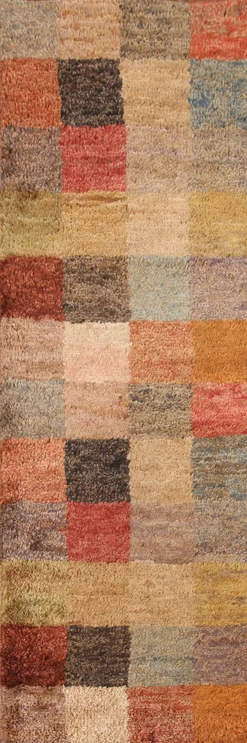 Modern Checkered Oriental Runner Rug 3x8