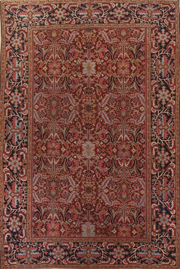 Pre-1900 Antique Heriz Serapi Vegetable Dye Area Rug 9x13