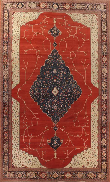 Masterpiece Antique Sarouk Farahan Open Filed Persian Rug 14x20