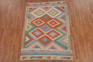 Geometric Kilim Reversible Wool Area Rug 5x7
