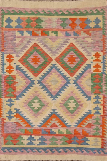 Geometric Wool Kilim Oriental Area Rug 5x7