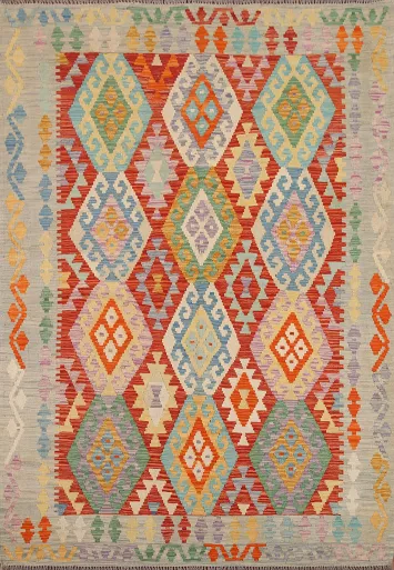 Colorful Kilim Reversible Wool Area Rug 5x7
