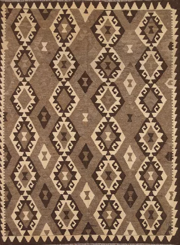 Brown Kilim Reversible Wool Area Rug 5x6