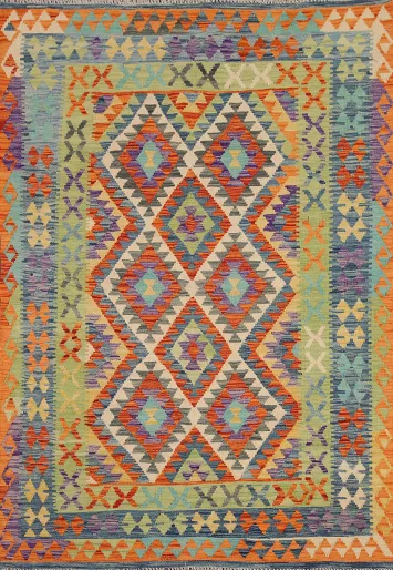 Reversible Wool Kilim Area Rug 5x7