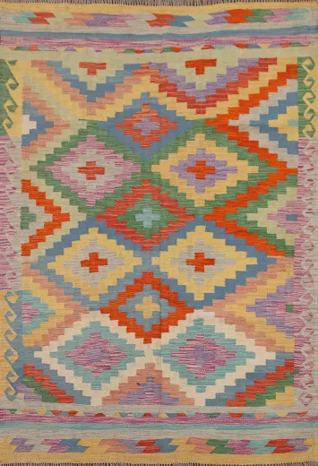 Colorful Kilim Reversible Wool Area Rug 5x6