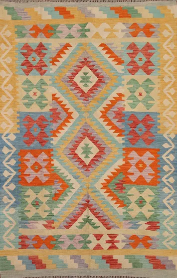 Multicolor Kilim Reversible Wool Area Rug 5x7