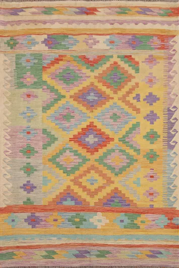 Geometric Kilim Reversible Wool Area Rug 5x7