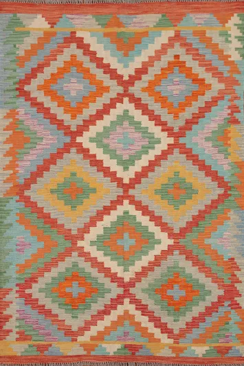 Colorful Kilim Reversible Wool Area Rug 5x7