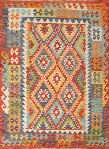 Kilim Reversible Wool Area Rug 5x6