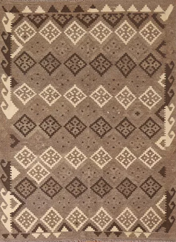 Brown Kilim Reversible Wool Area Rug 5x6