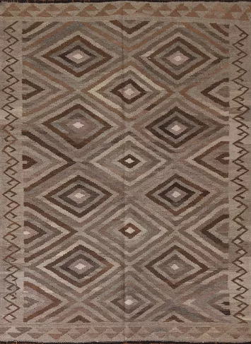 Brown Kilim Reversible Wool Area Rug 5x6