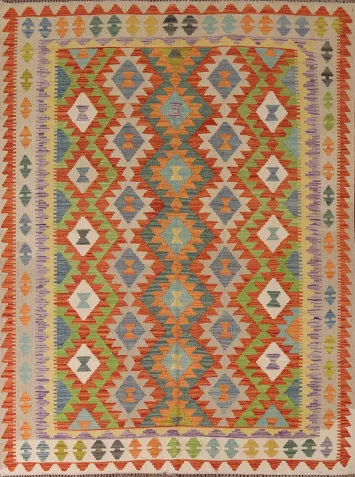 Reversible Wool Kilim Oriental Area Rug 5x7