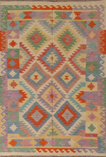 Geometric Kilim Reversible Wool Area Rug 5x7