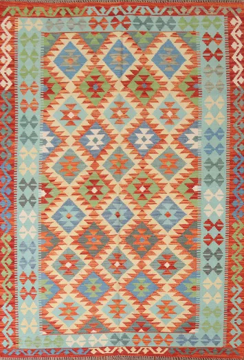 Colorful Kilim Reversible Wool Area Rug 5x7