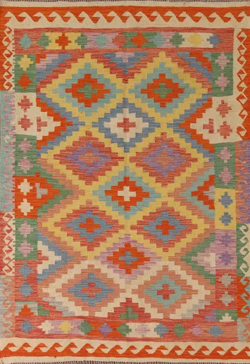 Reversible Wool Kilim Area Rug 5x7