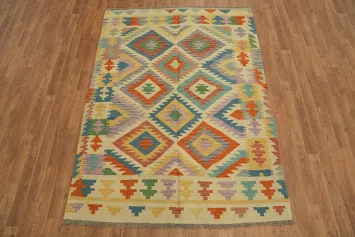 Handwoven Multicolor Rug with Bold Diamond Motifs - Artisan Made 5x7