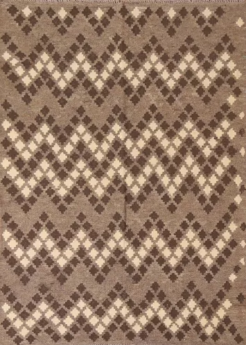 Brown Kilim Reversible Wool Area Rug 5x7