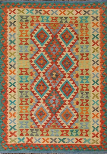 Geometric Kilim Reversible Wool Area Rug 5x7