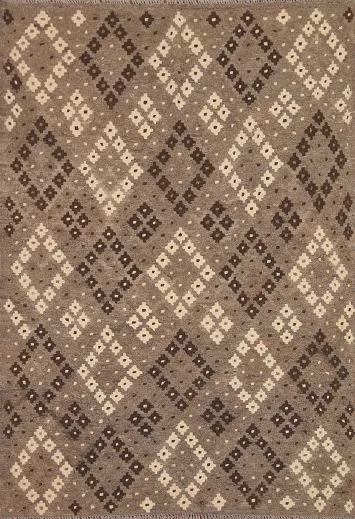 Brown Kilim Reversible Wool Area Rug 5x6