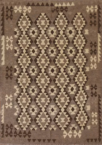 Brown Kilim Reversible Wool Area Rug 5x7