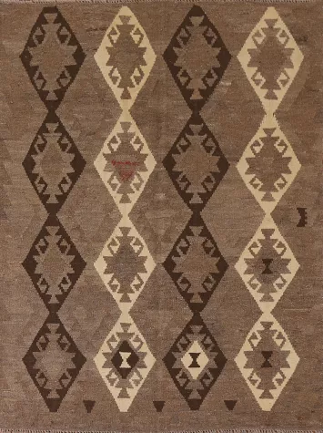 Brown Kilim Reversible Wool Area Rug 5x6