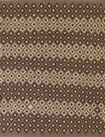 Brown Wool Kilim Geometric Area Rug 5x6