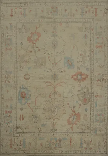 Oushak Vegetable Dye Area Rug 8x10 Featuring Delicate Botanical Motifs