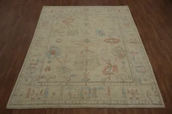 Oushak Vegetable Dye Area Rug 8x10 Featuring Delicate Botanical Motifs