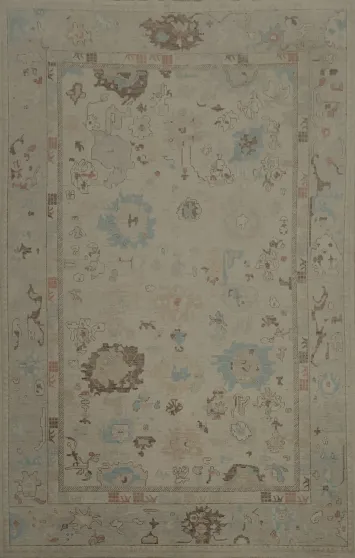 Charming Oushak Large Area Rug 10x14 with Pastel Details
