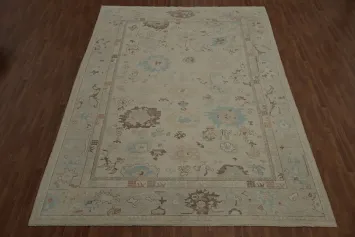 Charming Oushak Large Area Rug 10x14 with Pastel Details