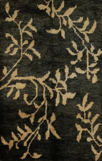 Nature Print Black Oriental Area Rug 6x8