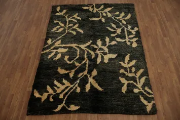 Nature Print Black Oriental Area Rug 6x8