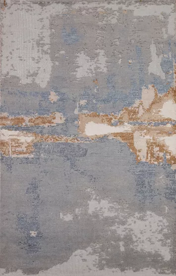 Gray & Blue Abstract Oriental Area Rug 6x8