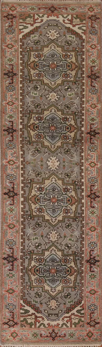 Gray Wool Heriz Serapi Runner Rug 3x10