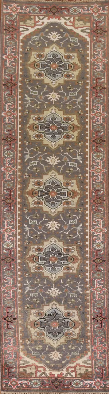 Wool Gray Heriz Serapi Oriental Runner Rug 3x11
