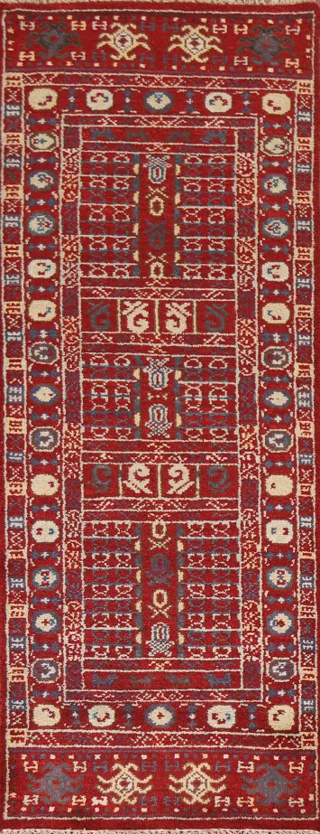 Red Wool Heriz Serapi Oriental Runner Rug 3x8