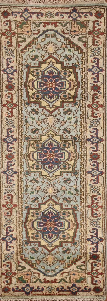 Light Blue Heriz Serapi Wool Runner Rug 3x8