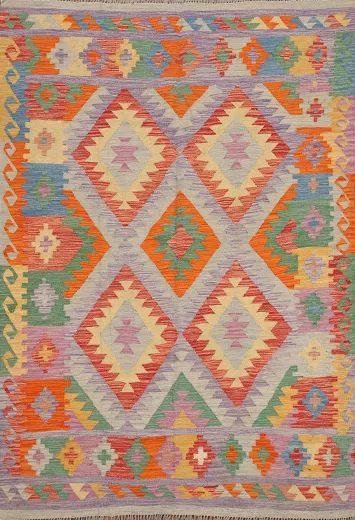 Reversible Wool Kilim Oriental Area Rug 5x7