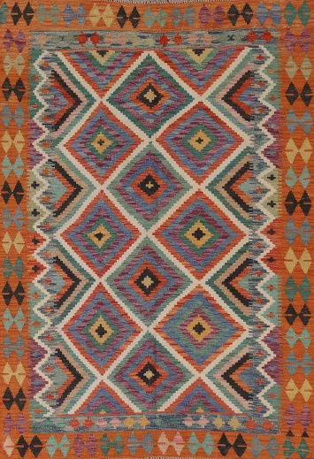 Geometric Kilim Wool Area Rug 5x7