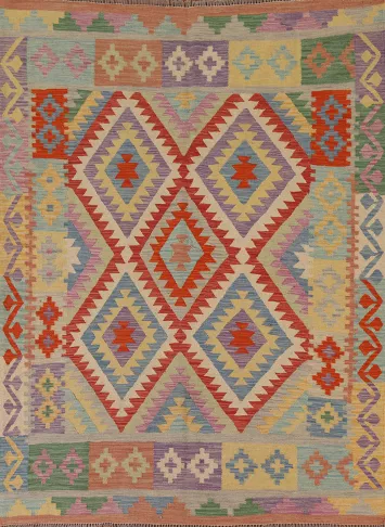 Reversible Wool Kilim Oriental Area Rug 5x7