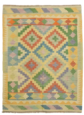 Handwoven Kilim Rug with Eye-Catching Multicolor Zigzag Patterns 5'x8'